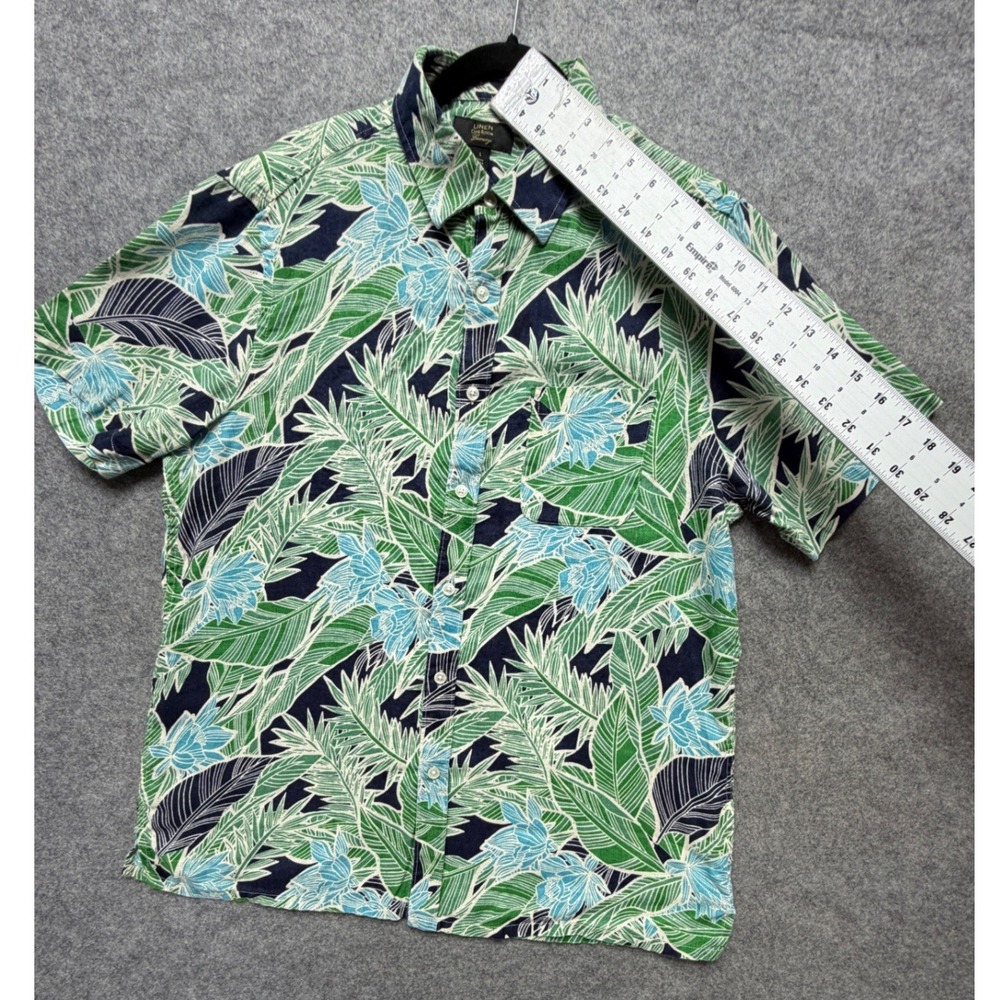 Club Room Luxury Mens Large Green Blue Tropical 100% Linen Button Up Shirt - Picture 4 of 9